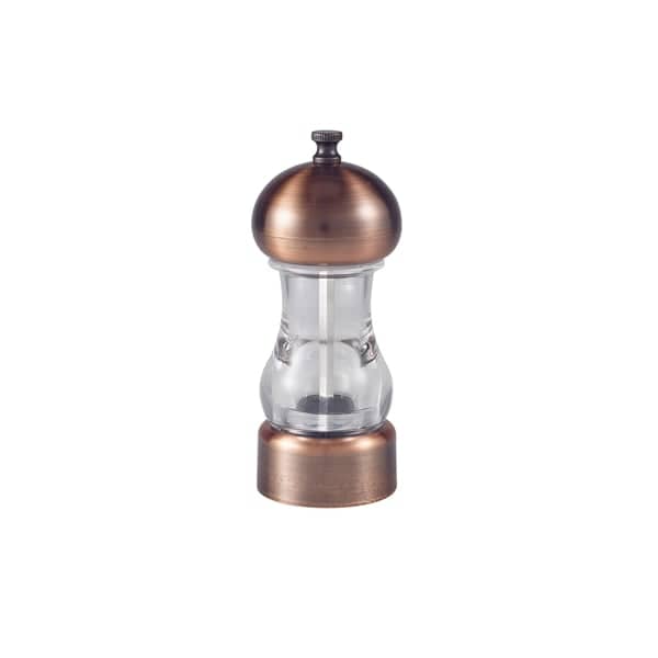 Salt/pepper mill, transparent, antique copper colored - 14cm