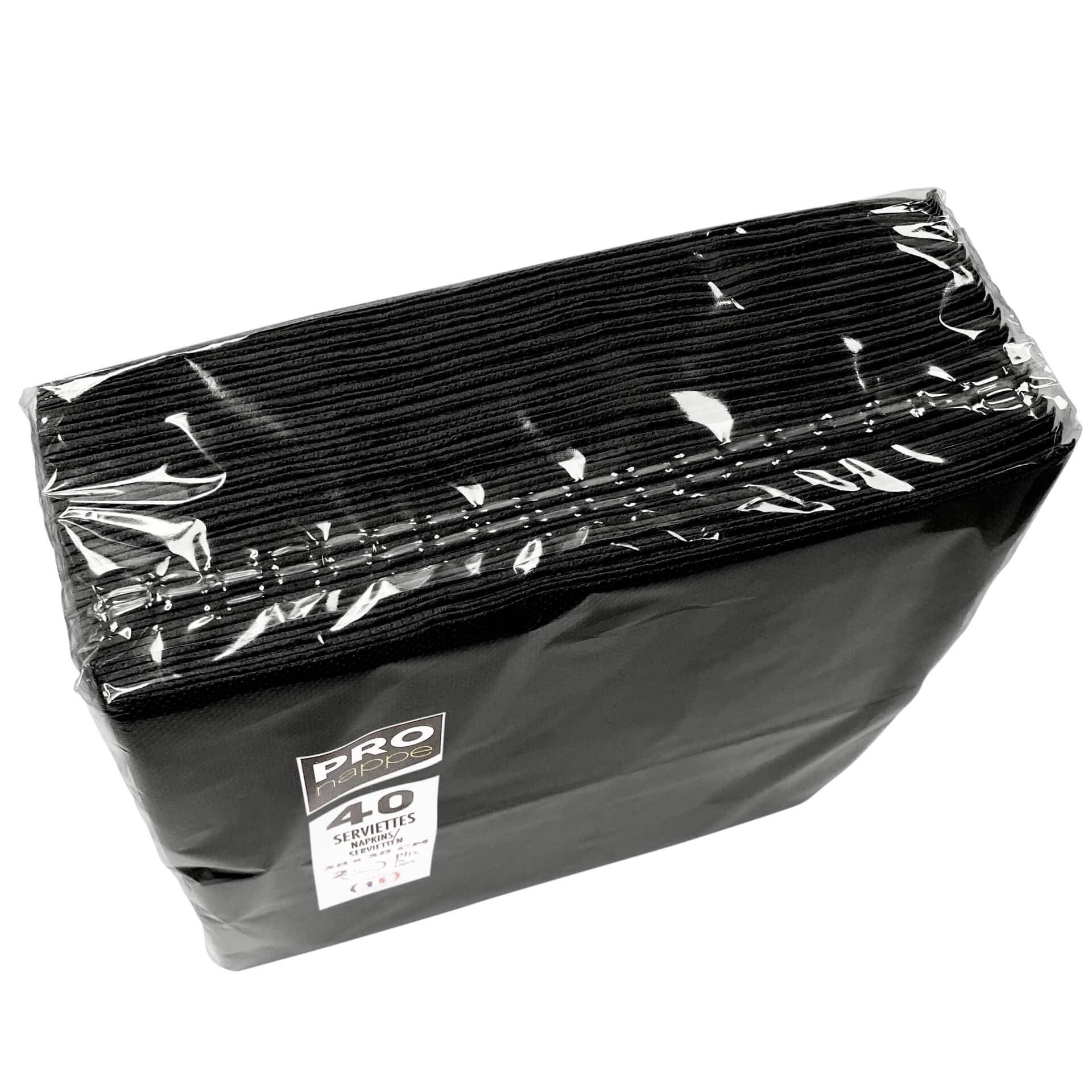 Pulp napkin, 38x38 cm, 1/8 fold, 2-ply, micro-embossed - black (40 pcs.)