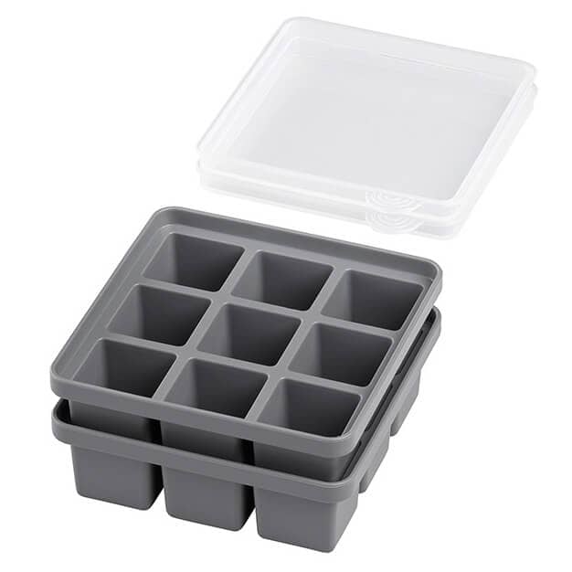 Bac à glaçons avec couvercle, silicone, 9 compartiments de 4 x 4 cm (2 pcs)