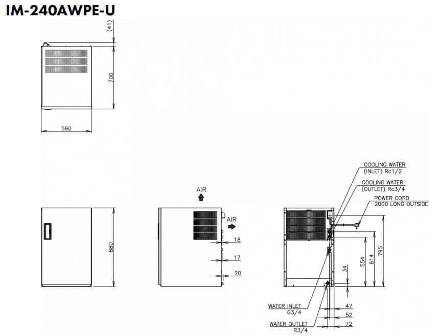 Hoshizaki Ultra Cube IM-240AWPE-U - Cube Standard (28 x 28 x 32 mm) 205 kg