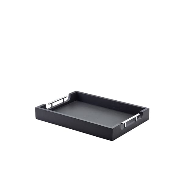 Butlers tray with metal handles, acacia wood black - 45x33x6cm