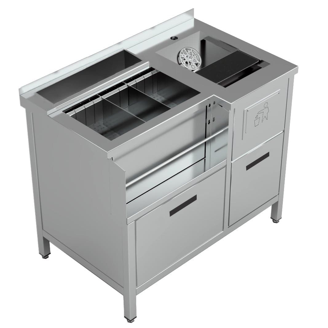 Meuble de bar compact avec évier, en acier inoxydable - 100 x 65 x 90 cm
