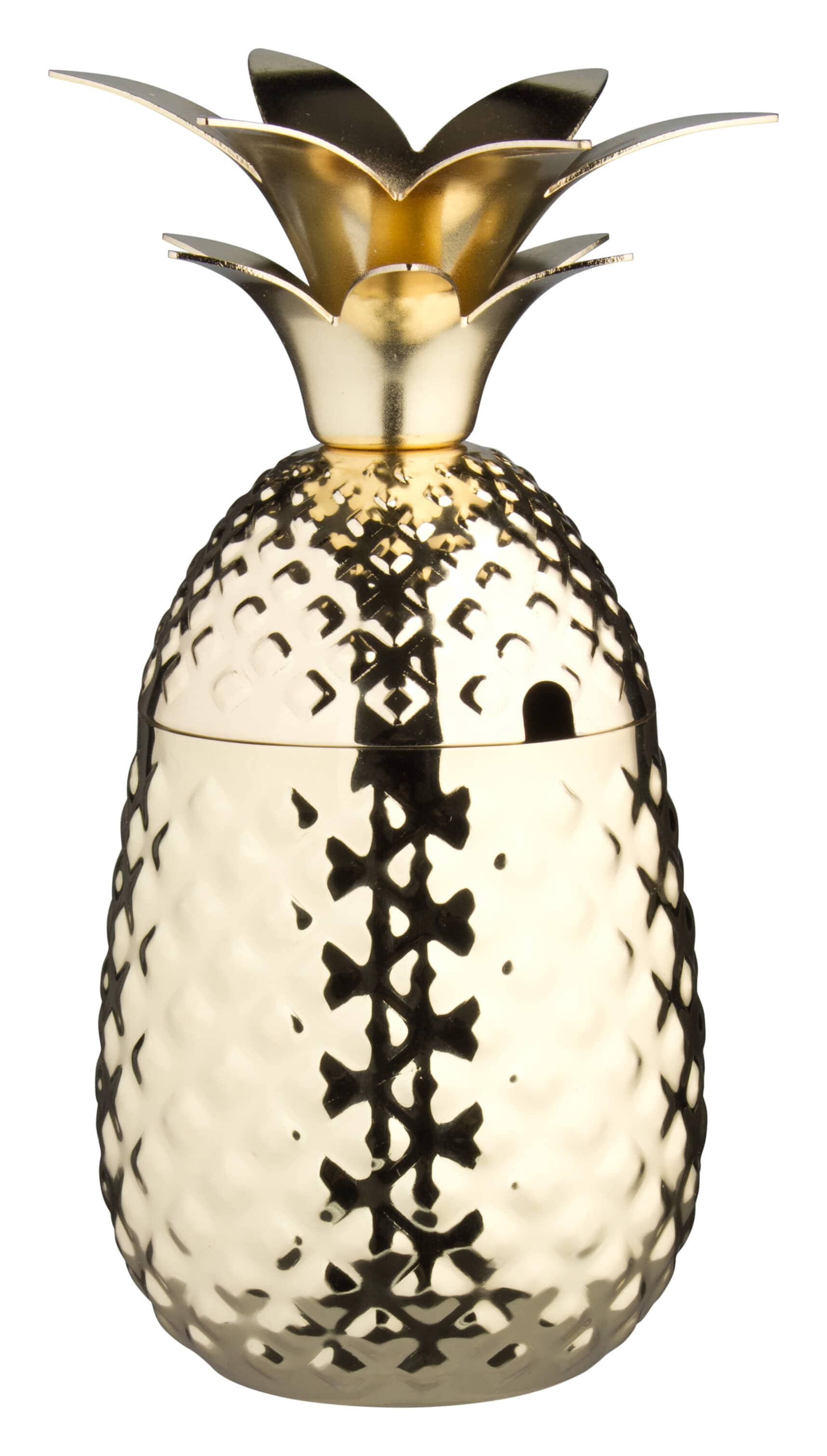 Stainless steel mug 'pineapple', with lid, gold look - 500ml