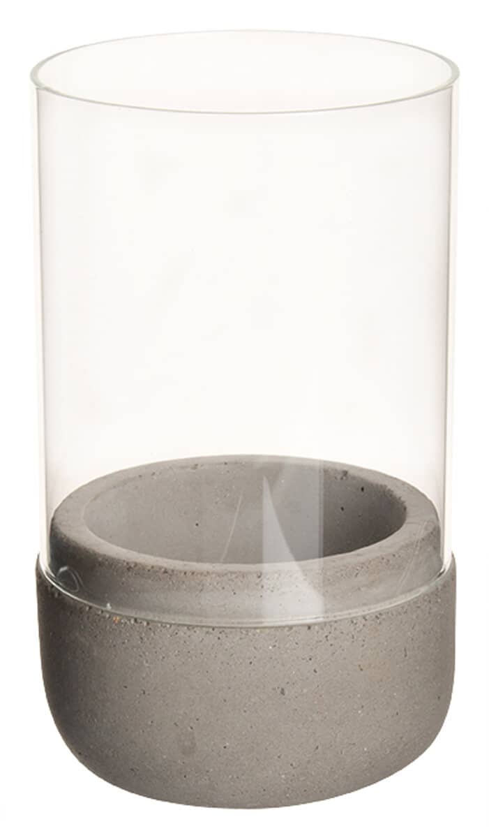 Wind light / tealight holder, concrete and glass - 13x7,5cm