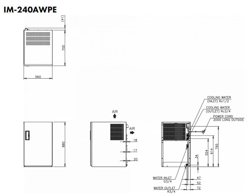 Hoshizaki IM-240AWPE - Standardwürfel (28 x 28 x 32mm) 205kg