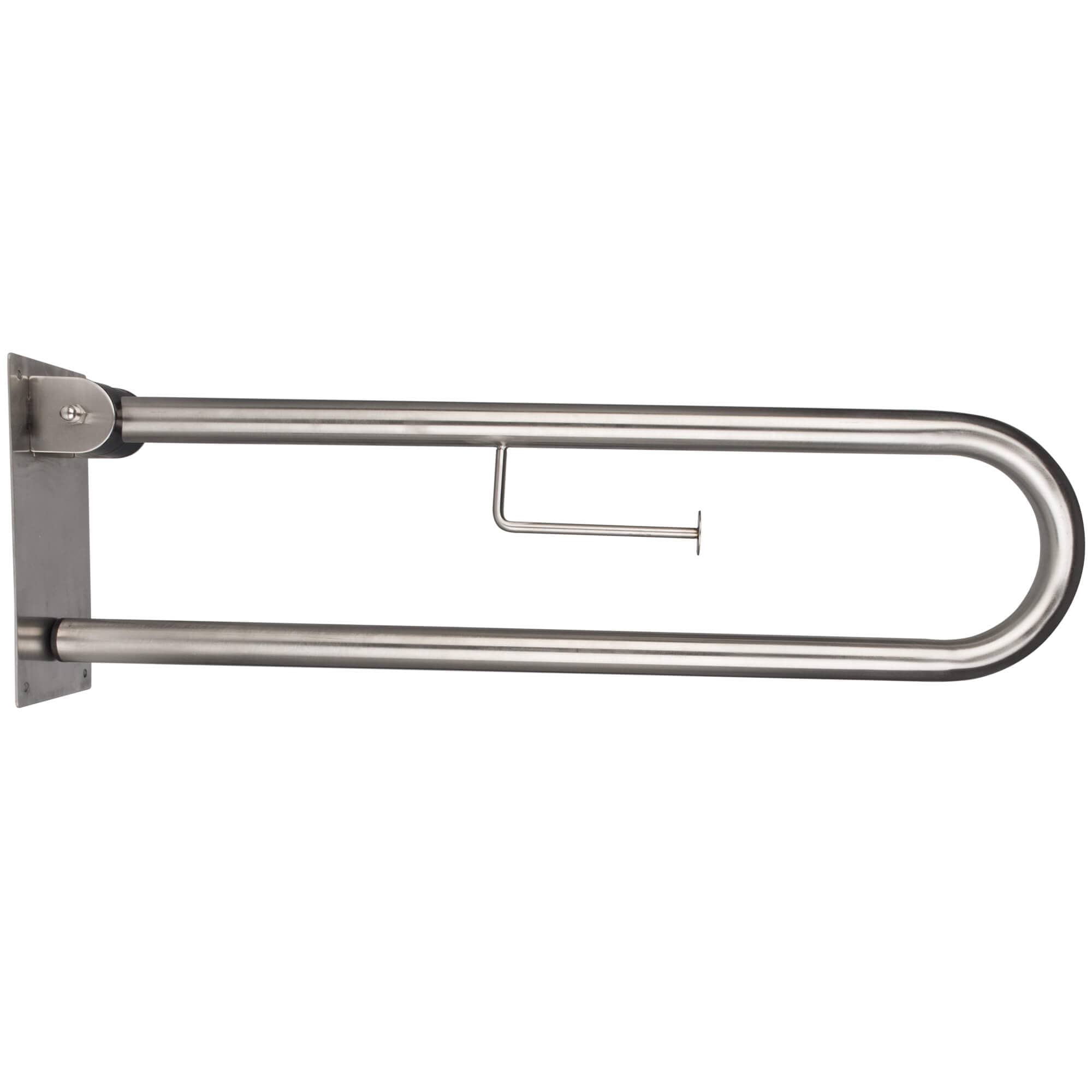 Main courante pliable avec support papier toilette, inox, en forme d'arc - 73cm