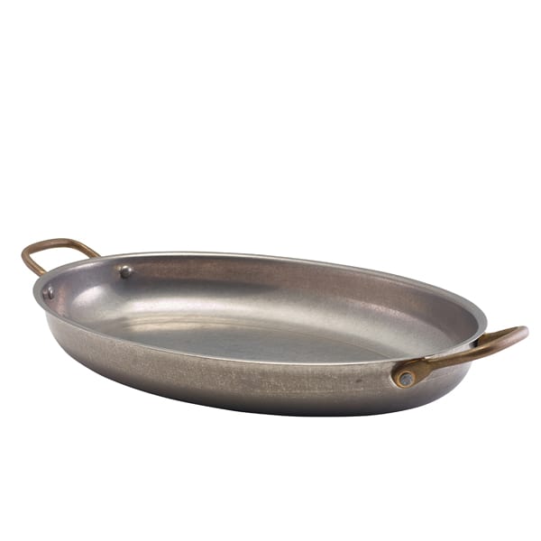 Cuenco ovalado con asas, acero inoxidable vintage - 34 x 23 cm (3 uds)