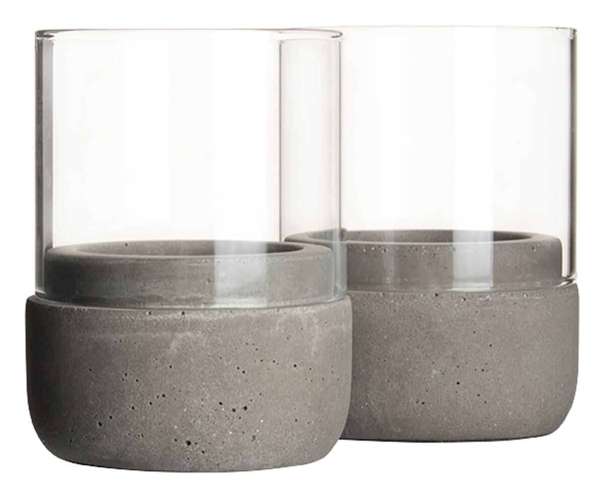 Bougeoir / Photophore - Béton et verre - 8x6cm (set de 2)