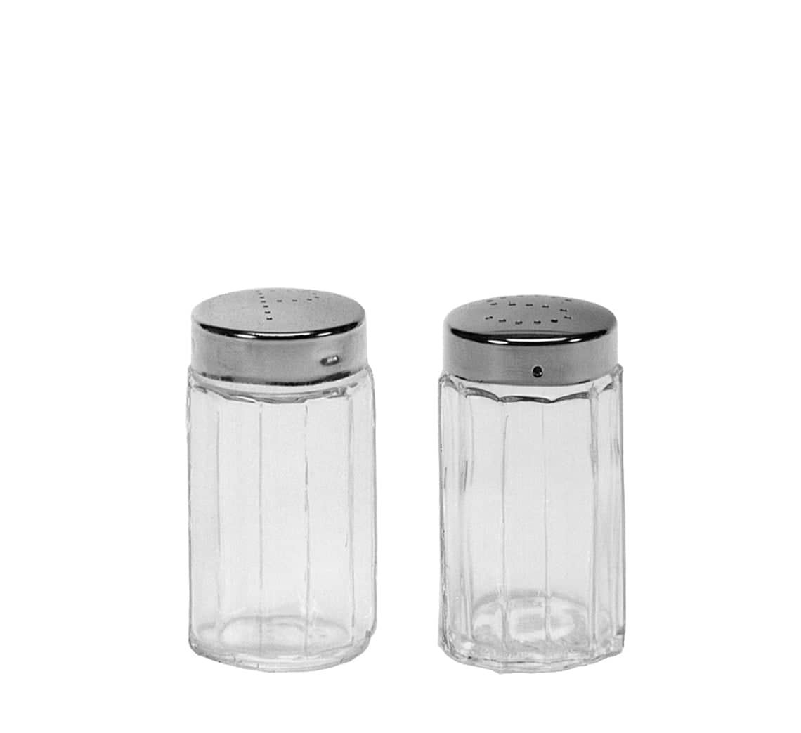 Salzstreuer / Pfefferstreuer, Glas und Edelstahl - 7x4cm