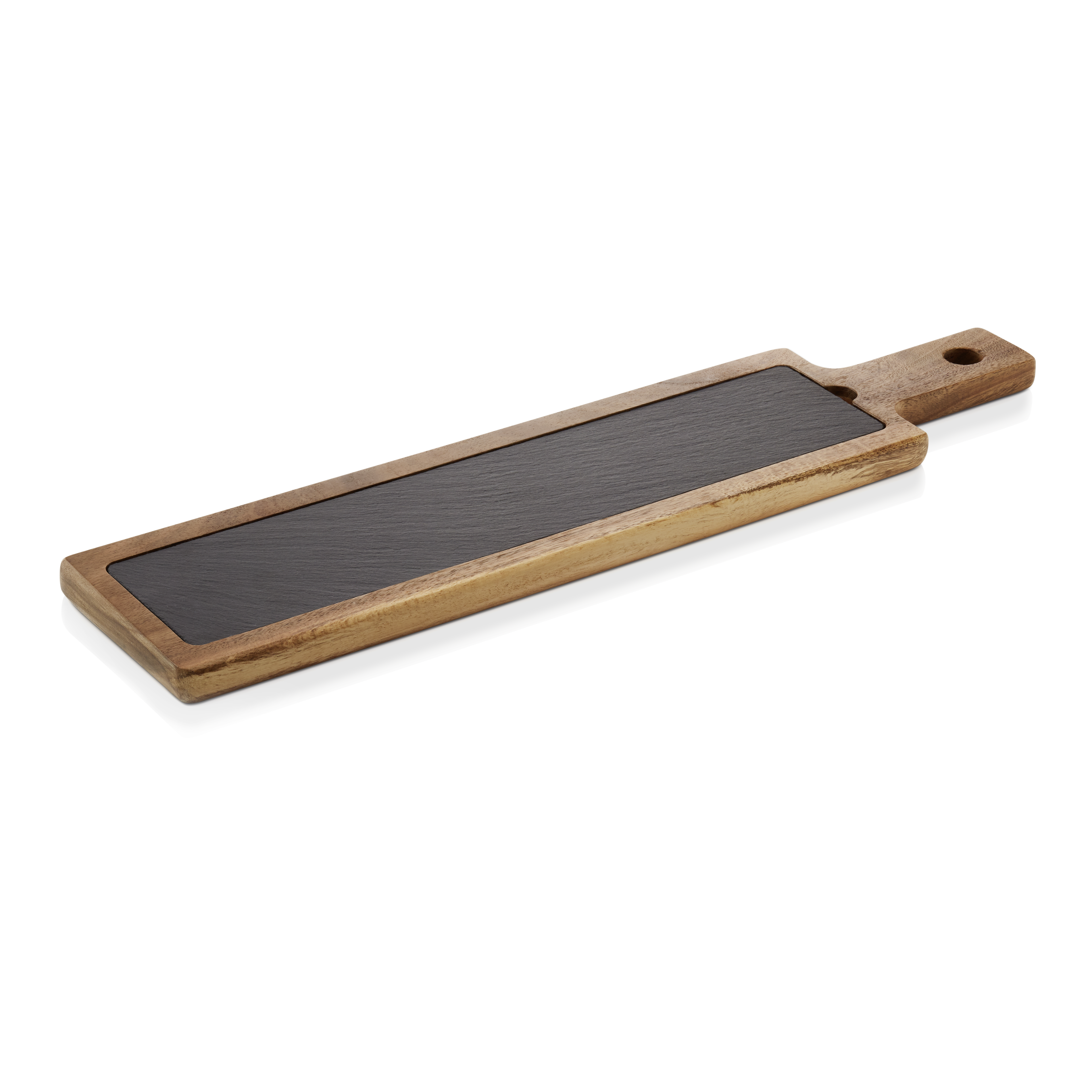 Plateau de service en bois d'acacia, ardoise naturelle - 53,1x12,5x1,8cm