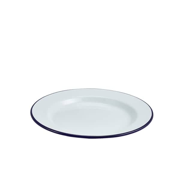 Assiette en émail, blanche avec bord bleu - 24 cm