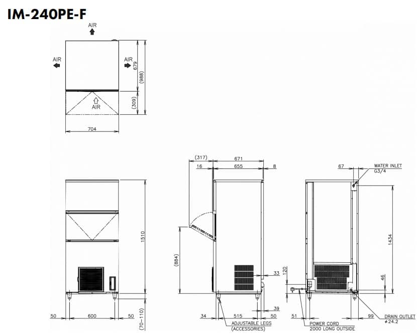 Hoshizaki Flexi Cube IM-240PE-F - Standard Cube (28 x 28 x 32mm) 210kg