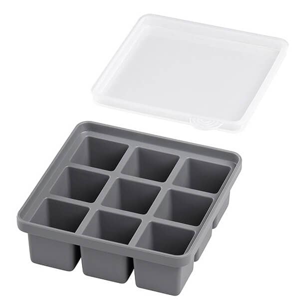 Bac à glaçons avec couvercle, silicone, 9 compartiments de 4 x 4 cm (2 pcs)
