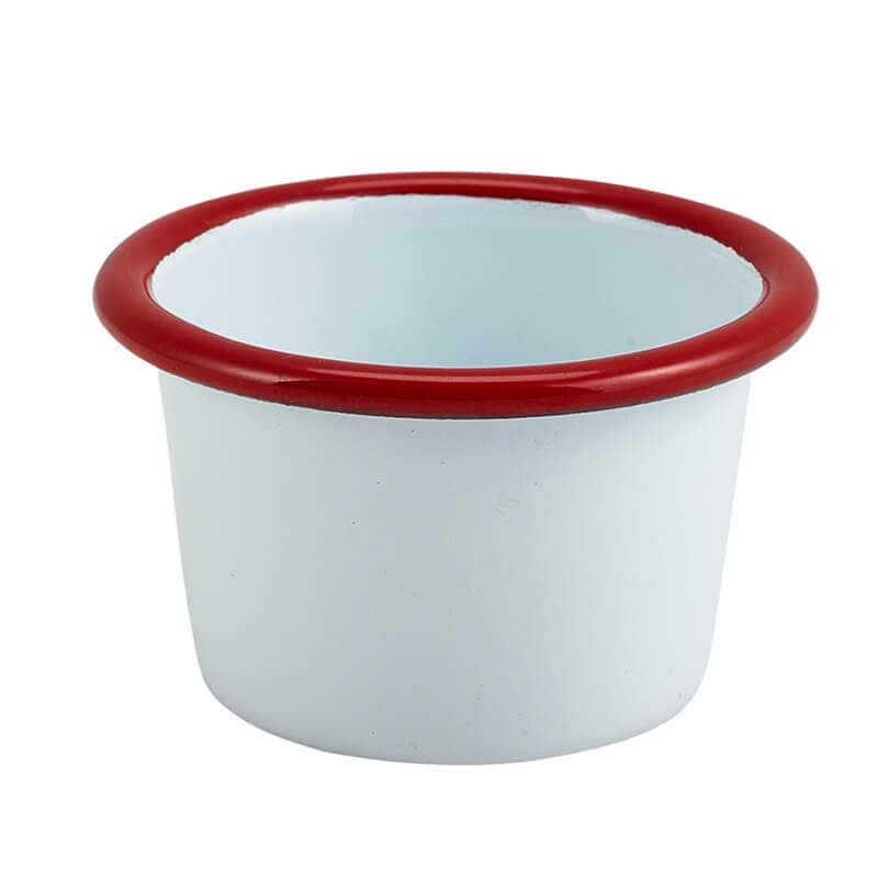 Enamel Dip Bowls, 90 ml – White with Red Rim (12-Pack)