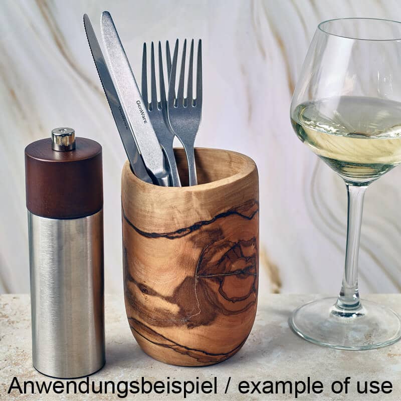Olive Wood Cutlery Holder - 8x13cm