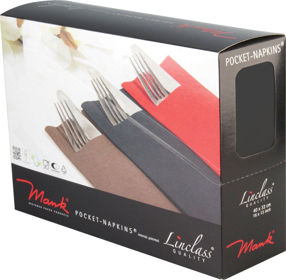 Serviette de table Linclass, 33x40cm, pliage 1/8 - noir