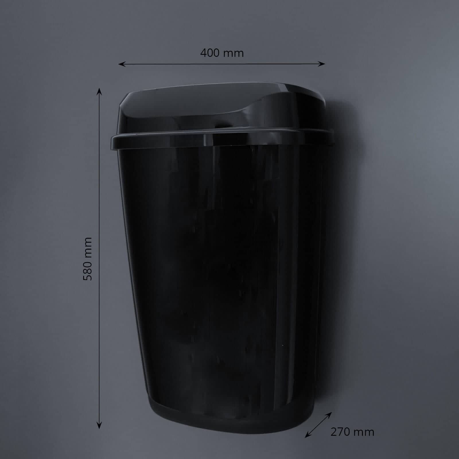 Mülleimer mit Wandhalterung, 32 Liter - schwarz glänzend