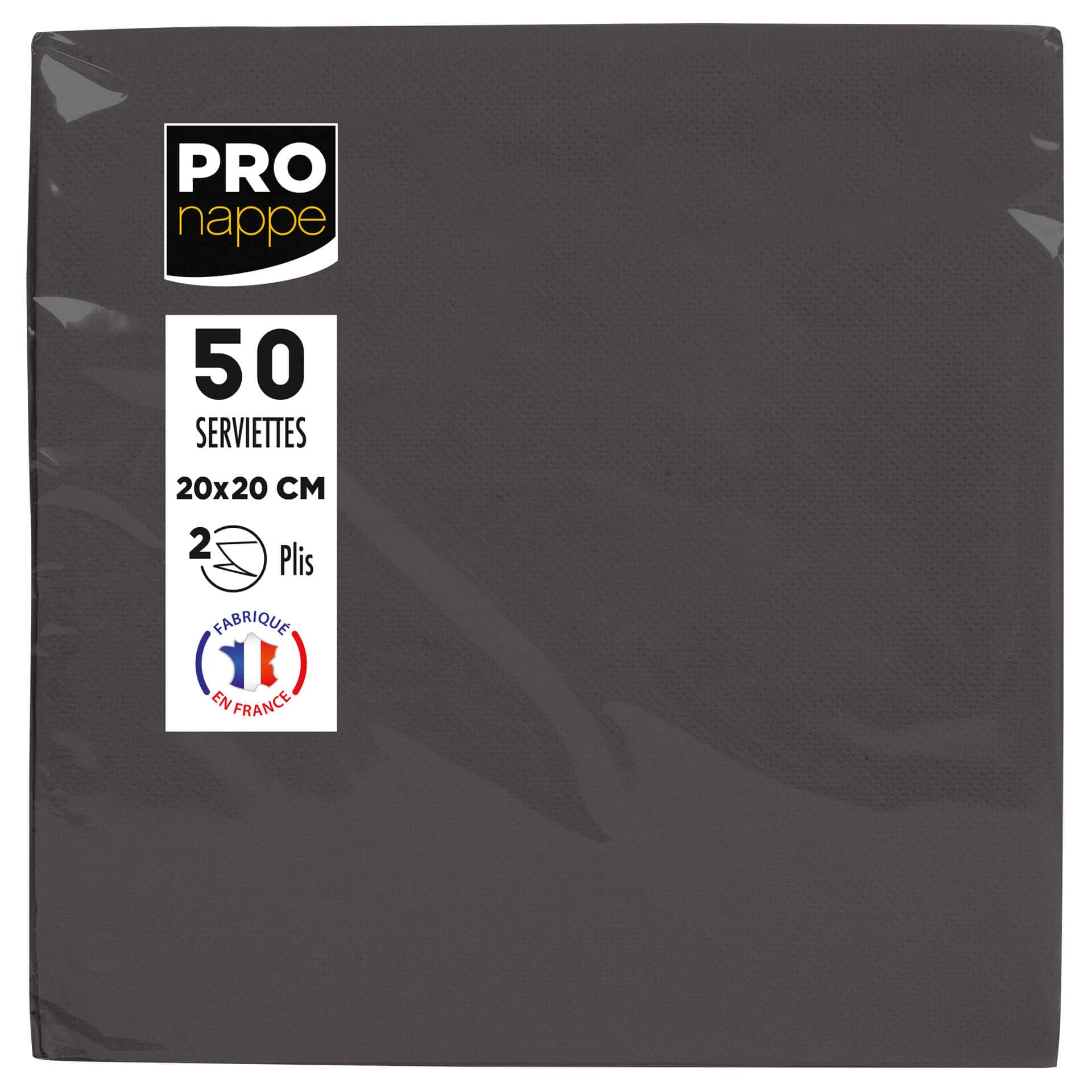 Cocktail napkins, 20x20 cm, 1/4 fold, 2-ply, micro-embossed - black (50 pcs.)