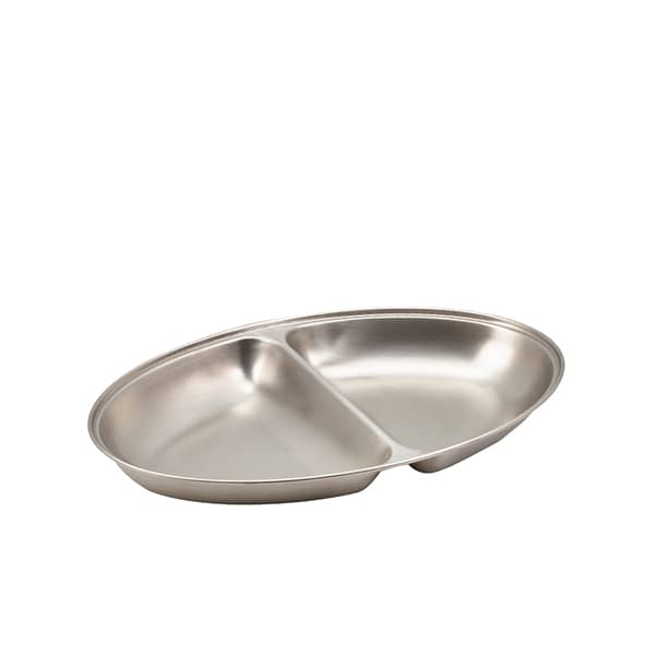 Assiette ovale, acier inoxydable, 35 x 21 cm - 2 compartiments