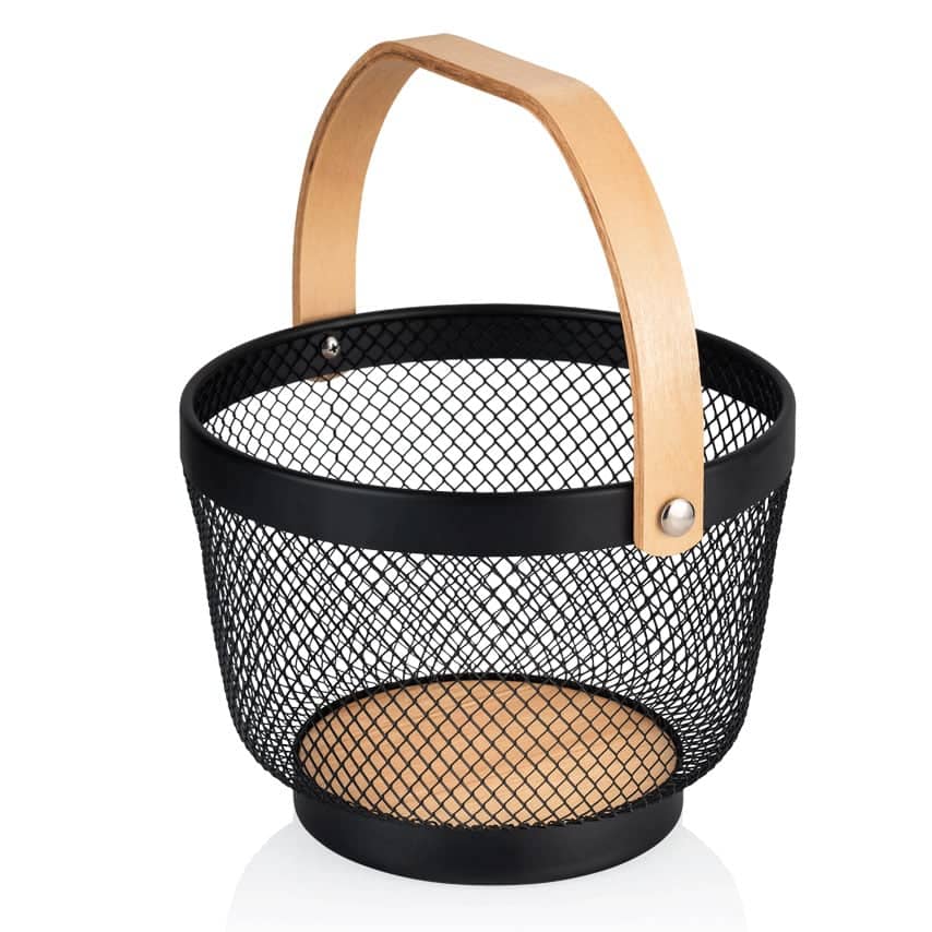 Panier métallique rond, noir, avec anse - 17,5x24,5cm