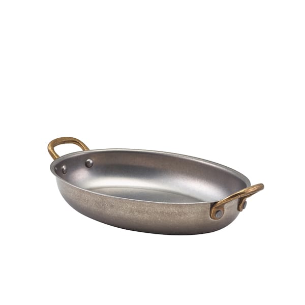 Cuenco ovalado con asas, acero inoxidable vintage - 20,75 x 15,75 cm (6 uds)