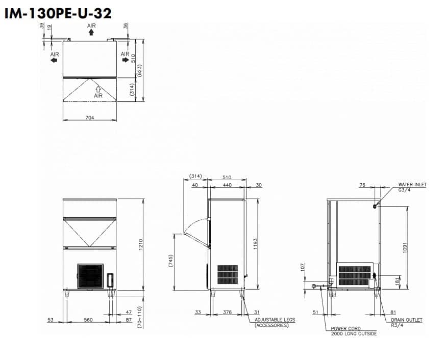 Hoshizaki Ultra Cube IM-130PE-U-32 - Cube XL (32 x 32 x 32 mm) 108 kg