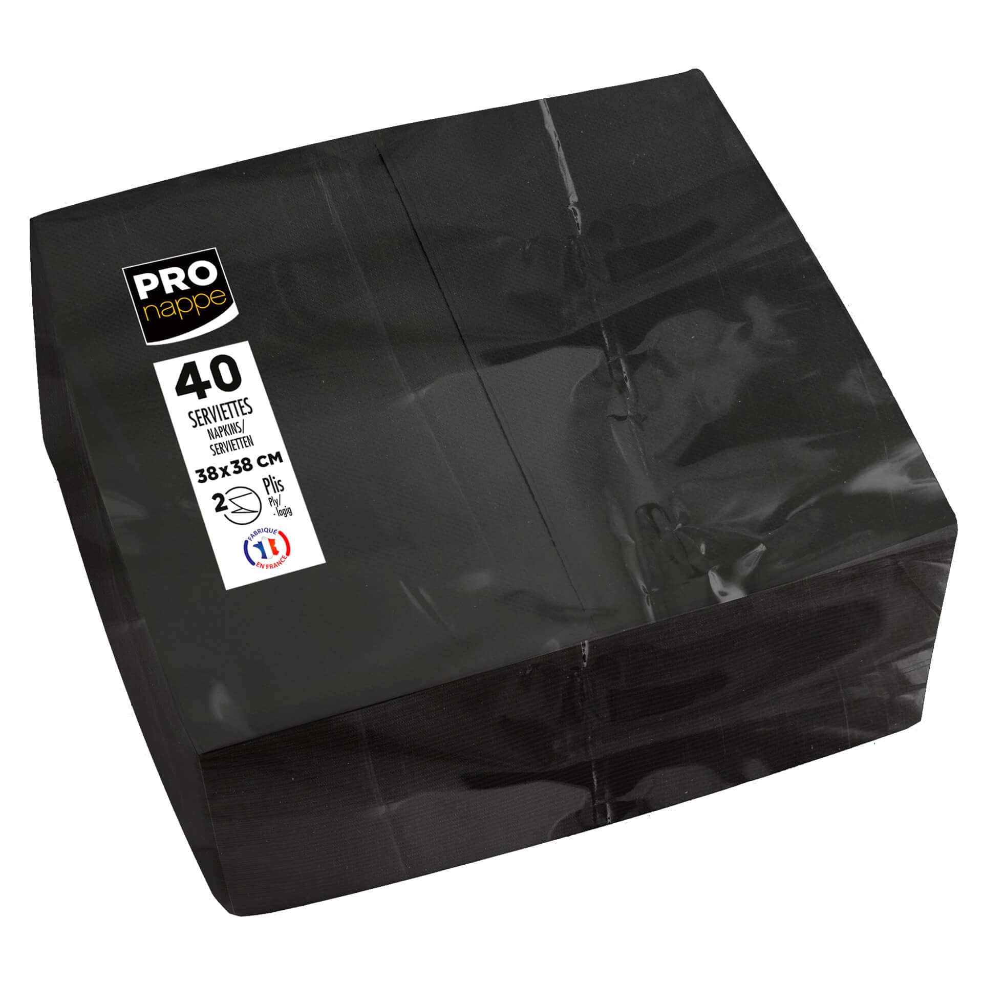 Pulp napkin, 38x38 cm, 1/8 fold, 2-ply, micro-embossed - black (40 pcs.)