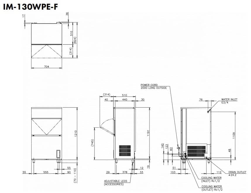 Hoshizaki Flexi Cube IM-130WPE-F - Cube Standard (28 x 28 x 32 mm) 108 kg
