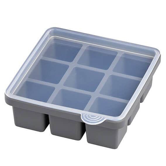 Bac à glaçons avec couvercle, silicone, 9 compartiments de 4 x 4 cm (2 pcs)