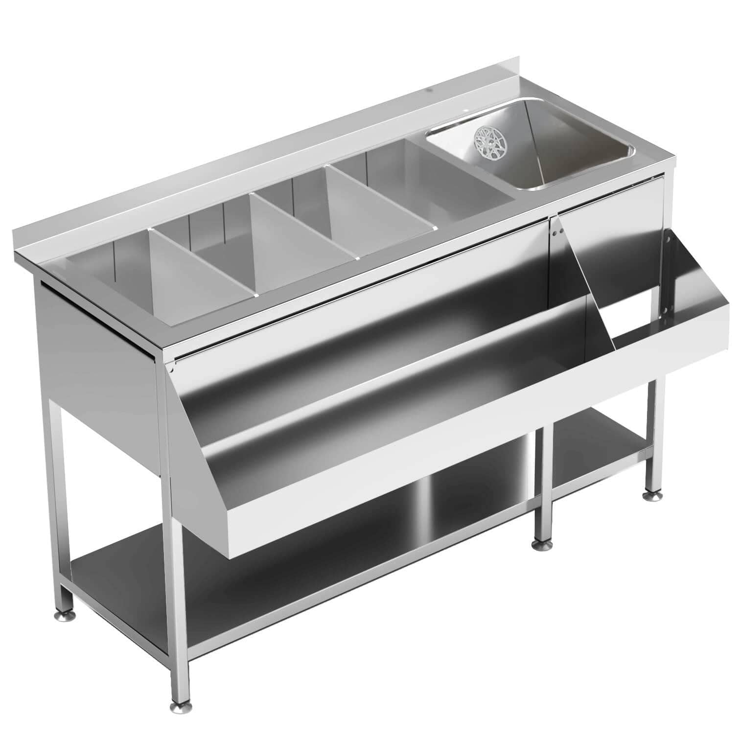 Cocktailstation mit Waschbecken, Edelstahl - 140x74x90 cm