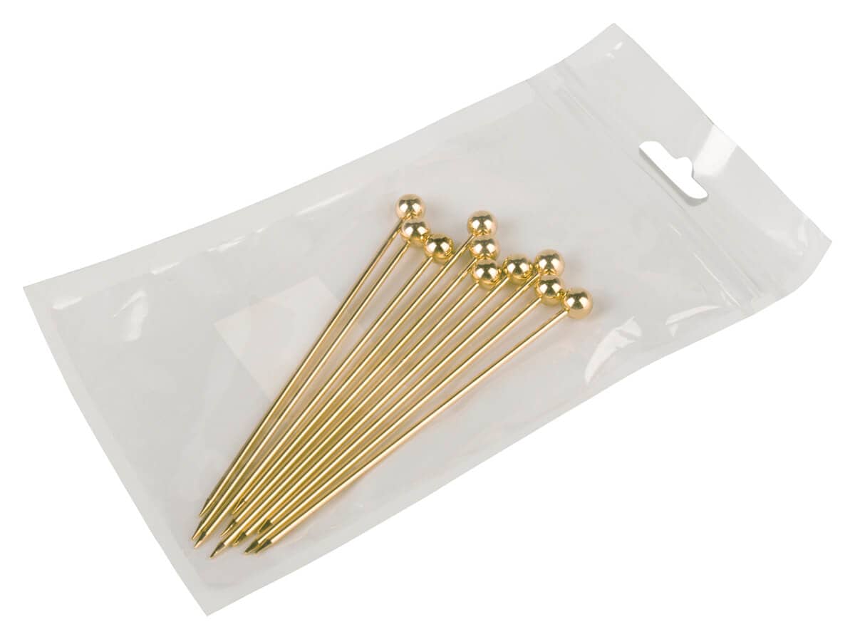 Brochetas para cócteles, bolas, metal dorado - 10,8 cm (10 uds)