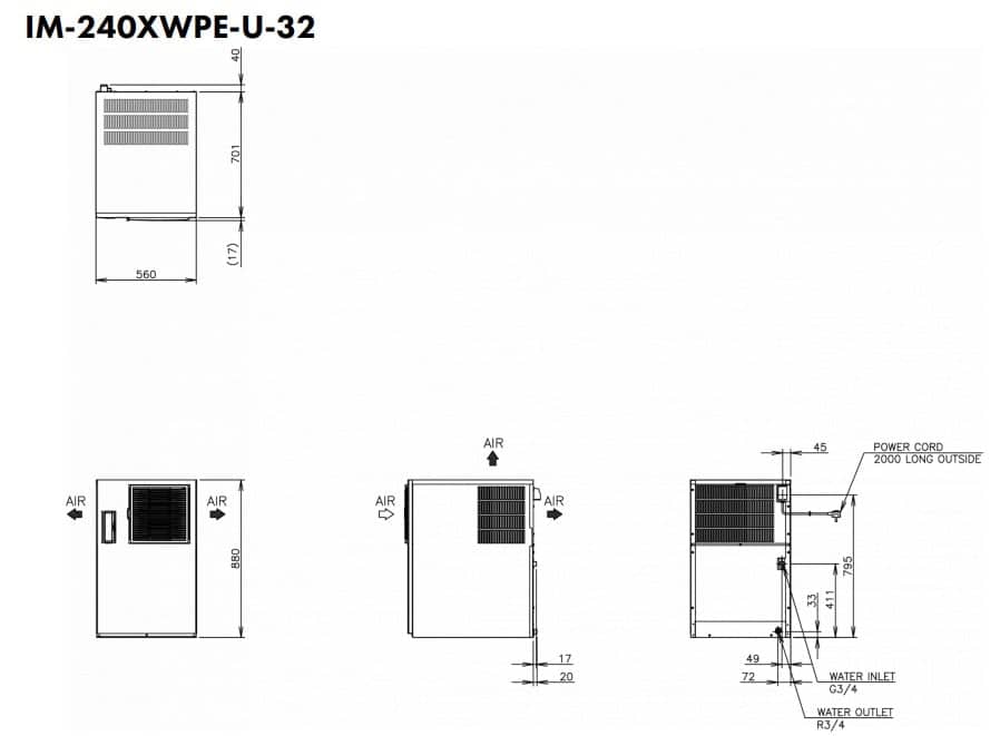 Hoshizaki Ultra Cube IM-240XWPE-U-32 - Cube XL (32 x 32 x 32 mm) 190kg