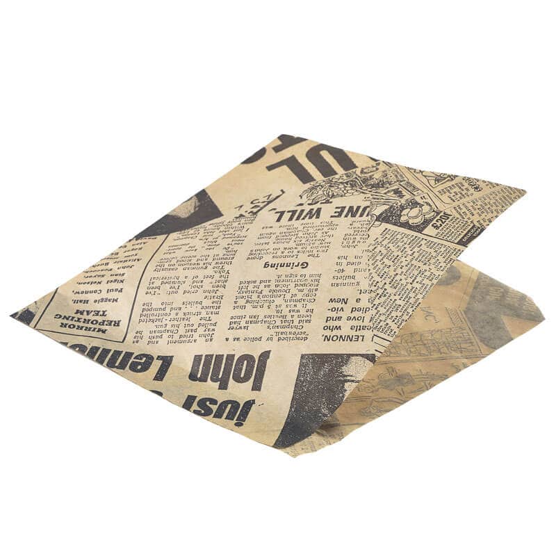 Fettdichte Papiertüten, Zeitungsdruck braun - 17,5x17,5cm (1000 Stk.)