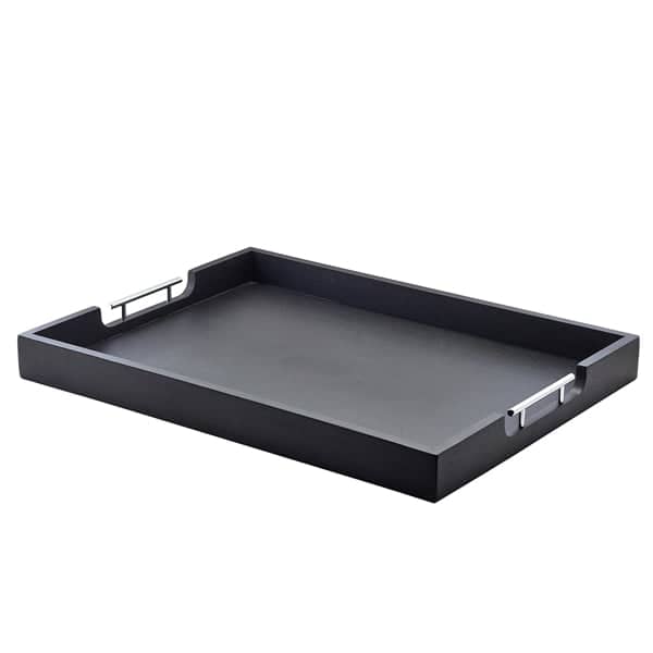 Butlers tray with metal handles, acacia wood black - 65x49x6cm