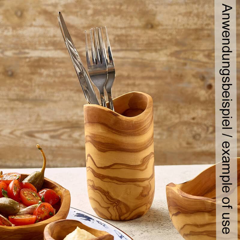 Olive Wood Cutlery Holder - 8x13cm