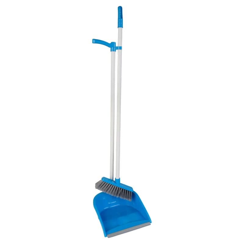 Kehrgarnitur Kehrschaufel mit Besen, blau - langer Griff
