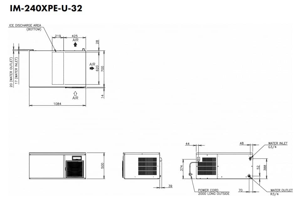 Hoshizaki Ultra Cube IM-240XPE-U-32 - Cube XL (32 x 32 x 32 mm) 190 kg