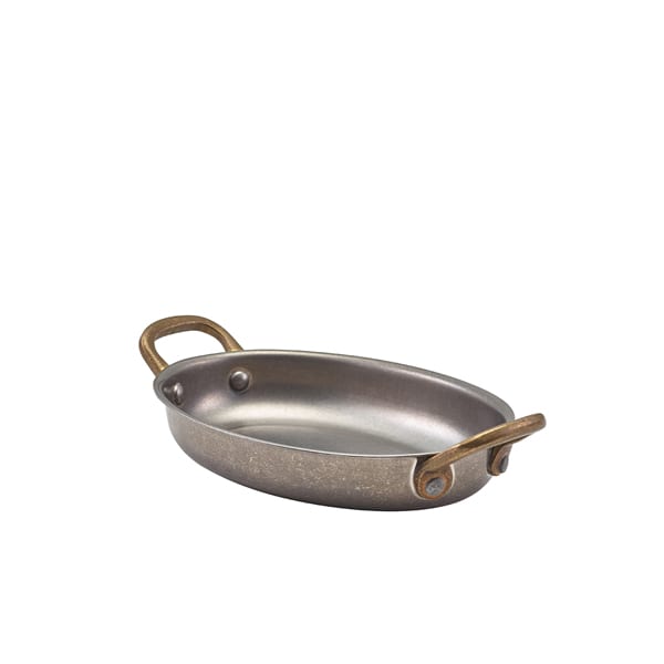 Cuenco ovalado con asas, acero inoxidable vintage - 16,5 x 12,5 cm (6 uds)