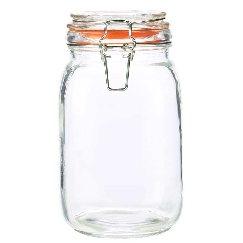 Bocal à anse métallique / bocal de conservation - 1,5 l (lot de 6 pcs)