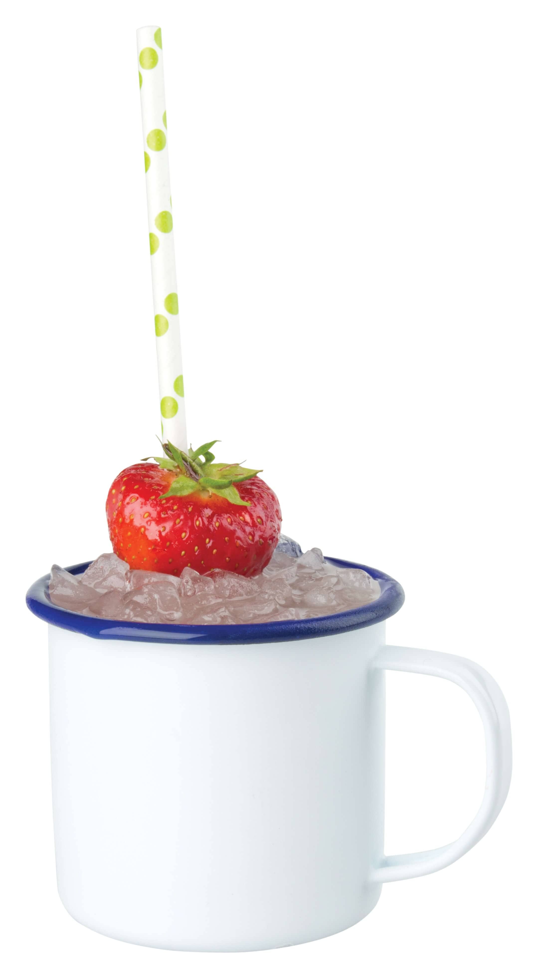 Taza esmaltada con asa, blanca con borde azul - 360 ml