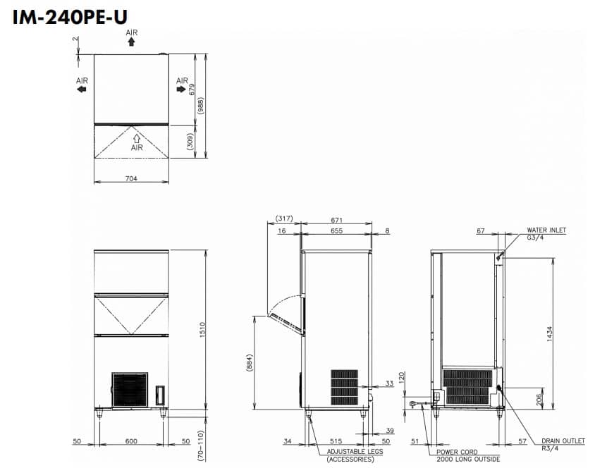 Hoshizaki Ultra Cube IM-240PE-U - Standardwürfel (28 x 28 x 32mm) 210kg