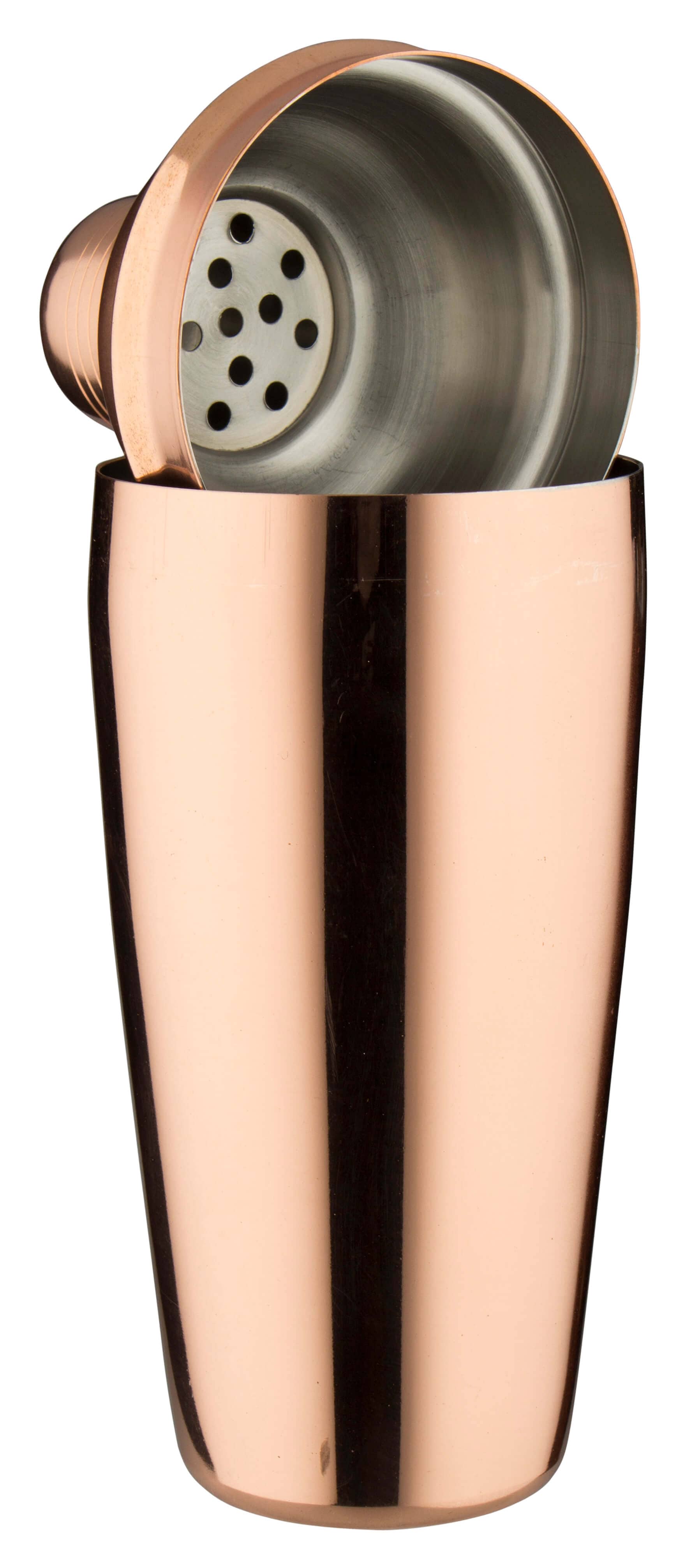 Cocktail shaker, stainless steel, copper-colored, polished, three-piece - 700 ml