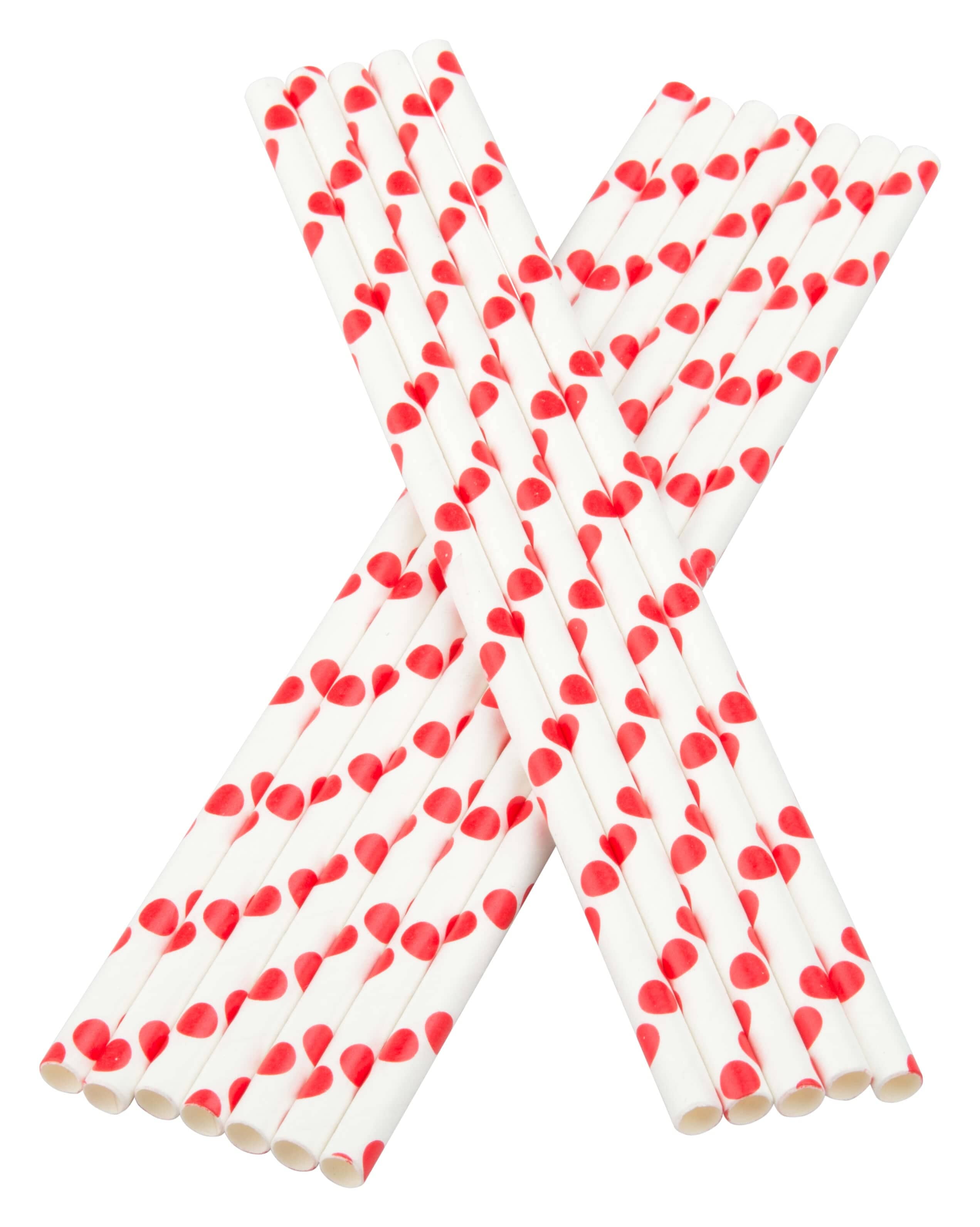 Pailles, papier (195x6mm), points (rouge-blanc) - 100 pcs.