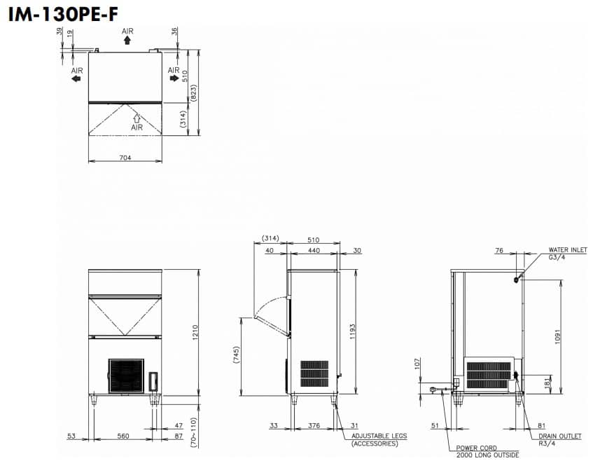 Hoshizaki Flexi Cube IM-130PE-F - Standard Cube (28 x 28 x 32mm) 116kg