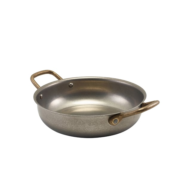 Cuenco redondo con asas, acero inoxidable vintage - 19,5 x 5 cm (6 uds)