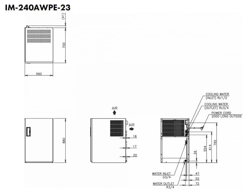 Hoshizaki IM-240AWPE-23* - Mittlere Würfel (28x28x23mm) 170kg
