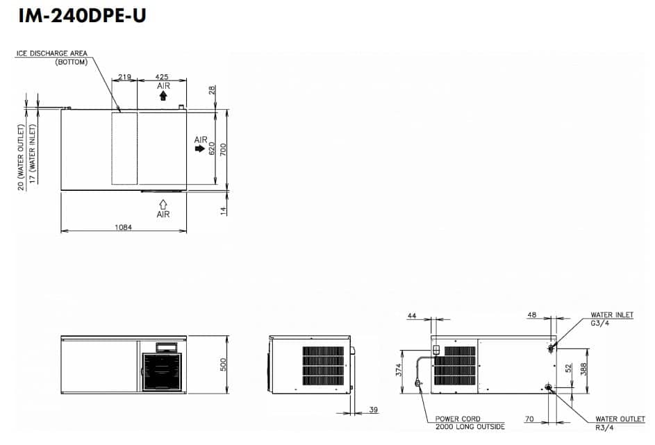 Hoshizaki Ultra Cube IM-240DPE-U - Standardwürfel (28 x 28 x 32mm) 210kg