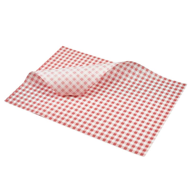 Papier parchemin / papier gras, quadrillé rouge - 35 x 25 cm (1000 pièces)