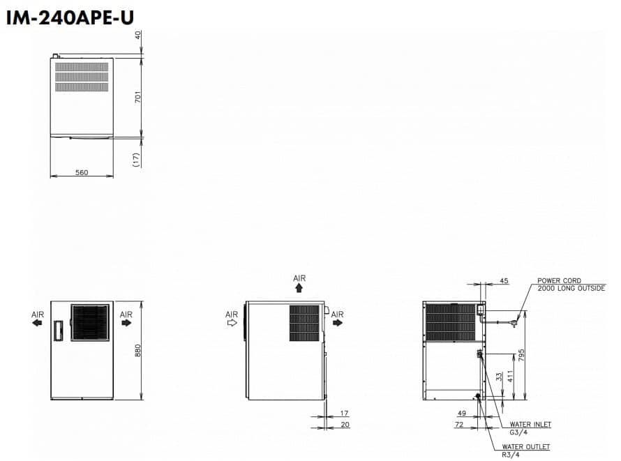 Hoshizaki Ultra Cube IM-240APE-U - Cubito Estándar (28 x 28 x 32 mm) 210kg
