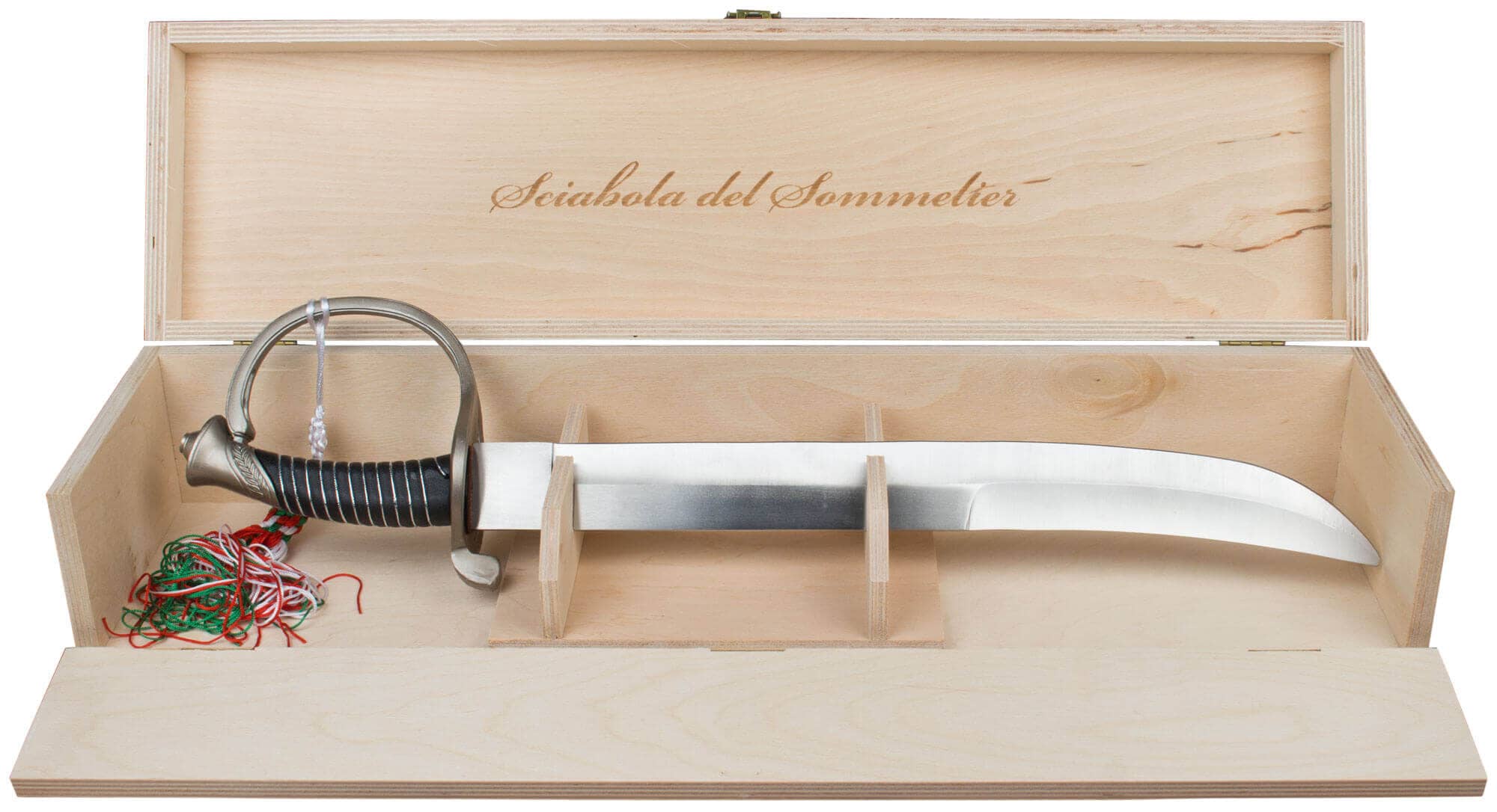 Sable de champán en caja de madera